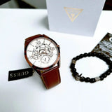 Buy Shop Guess Multi-Function Chronograph White Dial Brown Leather Strap Watch For Men - GW0389G8 USA Online