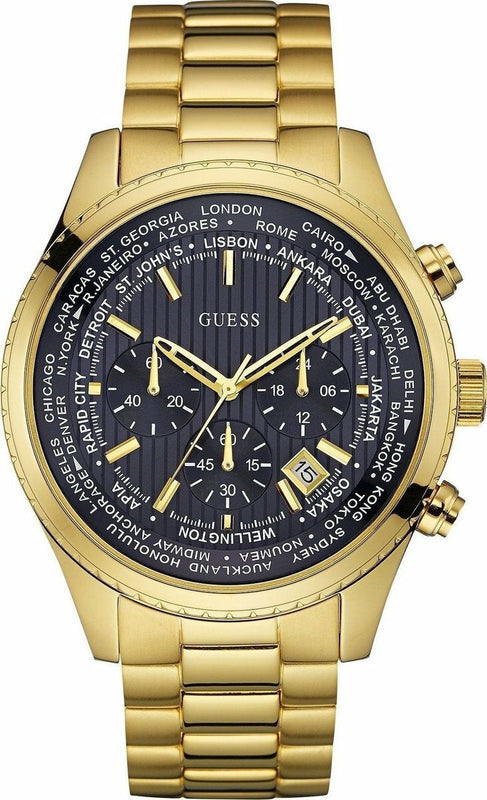 Buy Shop Guess Multifunction Black Dial Gold Steel Strap Watch for Men - W0602G1 USA Online