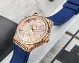 Buy Shop Guess Multifunction Crystals Rose Gold Dial Blue Rubber Strap Watch For Women - GW0439L4 USA Online