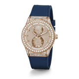Buy Shop Guess Multifunction Crystals Rose Gold Dial Blue Rubber Strap Watch For Women - GW0439L4 USA Online