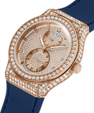 Buy Shop Guess Multifunction Crystals Rose Gold Dial Blue Rubber Strap Watch For Women - GW0439L4 USA Online