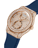 Buy Shop Guess Multifunction Crystals Rose Gold Dial Blue Rubber Strap Watch For Women - GW0439L4 USA Online