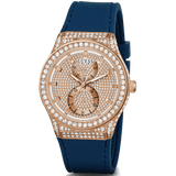 Buy Shop Guess Multifunction Crystals Rose Gold Dial Blue Rubber Strap Watch For Women - GW0439L4 USA Online