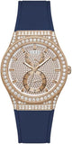 Buy Shop Guess Multifunction Crystals Rose Gold Dial Blue Rubber Strap Watch For Women - GW0439L4 USA Online