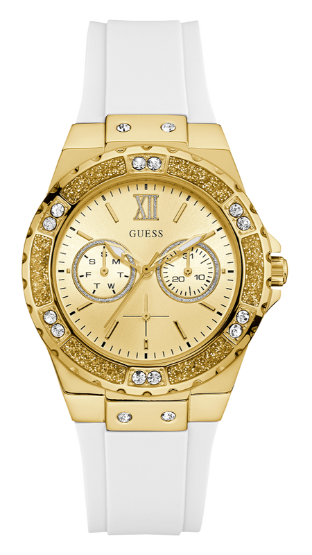 Buy Shop Guess Multifunction Gold Dial White Rubber Strap Watch for Women - GW0519L2 USA Online