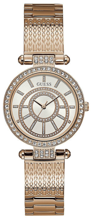 Buy Shop Guess Muse Quartz Silver Dial Rose Gold Steel Strap Watch For Women - W1008L3 USA Online