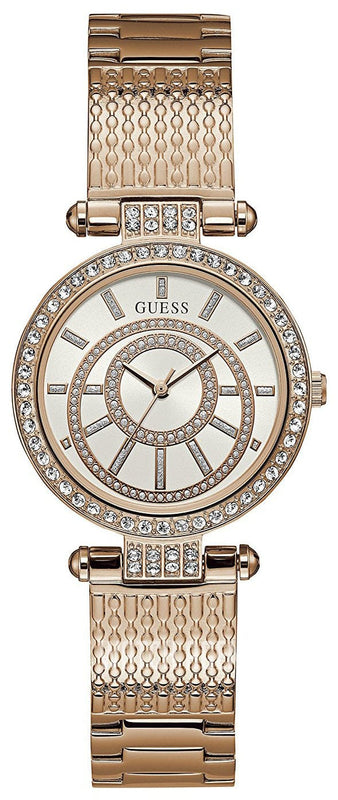 Buy Shop Guess Muse Quartz Silver Dial Rose Gold Steel Strap Watch For Women - W1008L3 USA Online