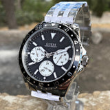 Buy Shop Guess Odyssey Black Dial Silver Steel Strap Watch For Men - W1107G1 USA Online