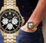 Buy Shop Guess Odyssey Multifunction Black Dial Gold Steel Strap Watch For Men - W1107G4 USA Online