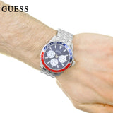 Guess Odyssey Multifunction Blue Dial Silver Steel Strap Watch For Men - W1107G2
