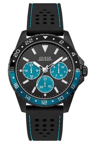 Buy Shop Guess Odyssey Quartz Black Dial Black Leather Strap Watch For Men - W1108G5 USA Online