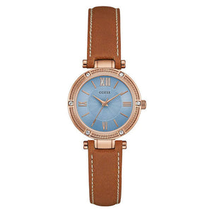 Buy Shop Guess Park Avenue Blue Dial Brown Leather Strap Watch for Women - W0838L2 USA Online