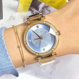 Buy Shop Guess Park Avenue Blue Dial Gold Steel Strap Watch For Women - W0695L2 USA Online