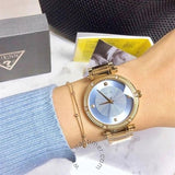 Buy Shop Guess Park Avenue Blue Dial Gold Steel Strap Watch For Women - W0695L2 USA Online