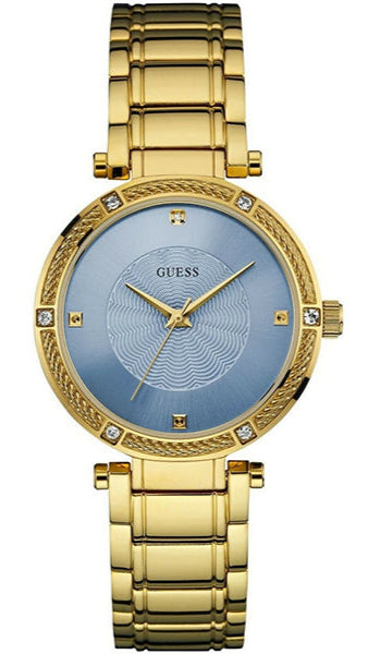 Buy Shop Guess Park Avenue Blue Dial Gold Steel Strap Watch For Women - W0695L2 USA Online