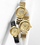 Buy Shop Guess Park Avenue Quartz Gold Dial Black Leather Strap Watch For Women - W0838L1 USA Online
