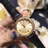 Buy Shop Guess Park Avenue Quartz Gold Dial Black Leather Strap Watch For Women - W0838L1 USA Online