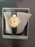 Buy Shop Guess Park Avenue Quartz Gold Dial Black Leather Strap Watch For Women - W0838L1 USA Online
