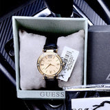 Buy Shop Guess Park Avenue Quartz Gold Dial Black Leather Strap Watch For Women - W0838L1 USA Online