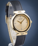 Buy Shop Guess Park Avenue Quartz Gold Dial Black Leather Strap Watch For Women - W0838L1 USA Online