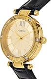 Buy Shop Guess Park Avenue Quartz Gold Dial Black Leather Strap Watch For Women - W0838L1 USA Online