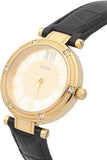 Buy Shop Guess Park Avenue Quartz Gold Dial Black Leather Strap Watch For Women - W0838L1 USA Online