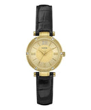Buy Shop Guess Park Avenue Quartz Gold Dial Black Leather Strap Watch For Women - W0838L1 USA Online