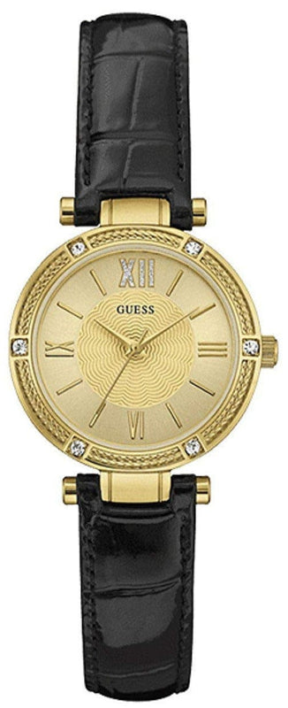 Buy Shop Guess Park Avenue Quartz Gold Dial Black Leather Strap Watch For Women - W0838L1 USA Online