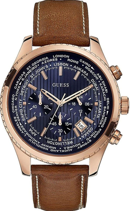 Buy Shop Guess Persuit Chronograph Blue Dial Brown Leather Strap Watch for Men - W0500G1 USA Online