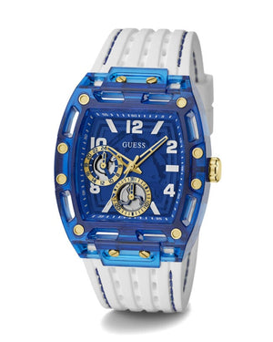 Buy Shop Guess Phoenix Analog Blue Dial White Silicone Strap Watch For Men - GE0499G6 USA Online