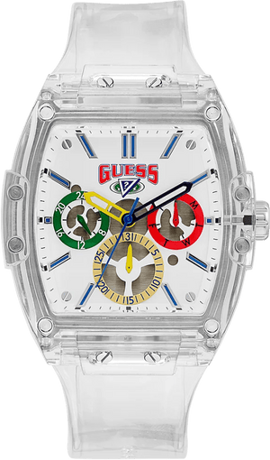 Buy Shop Guess Phoenix J Balvin White Dial Transparent Silicone Strap Watch For Men - V1051M1 USA Online