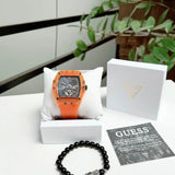 Buy Shop Guess Phoenix Multifunction Black Dial Orange Rubber Strap Watch For Men - GW0203G10 USA Online