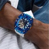 Buy Shop Guess Phoenix Multifunction Blue Dial White Rubber Strap Watch for Men - GW0499G6 USA Online