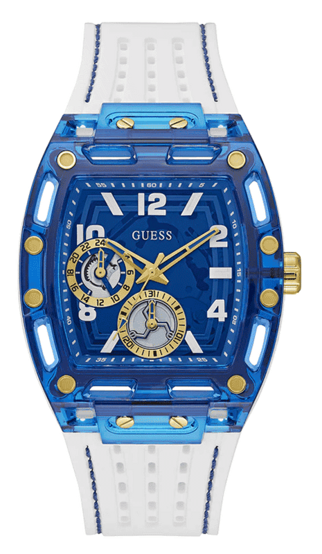 Buy Shop Guess Phoenix Multifunction Blue Dial White Rubber Strap Watch for Men - GW0499G6 USA Online