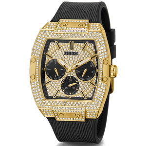 Buy Shop Guess Phoenix Multifunction Crystals Gold Dial Black Silicone Strap Watch For Men - GW0048G2 USA Online