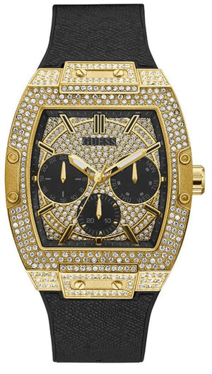 Buy Shop Guess Phoenix Multifunction Crystals Gold Dial Black Silicone Strap Watch For Men - GW0048G2 USA Online