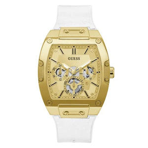 Buy Shop Guess Phoenix Multifunction Gold Dial White Leather Strap Watch for Men - GW0202G6 USA Online