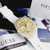 Buy Shop Guess Phoenix Multifunction Quartz Gold Dial White Silicon Strap Watch For Men - GW0048G3 USA Online