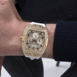 Buy Shop Guess Phoenix Multifunction Quartz Gold Dial White Silicon Strap Watch For Men - GW0048G3 USA Online