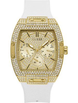 Buy Shop Guess Phoenix Multifunction Quartz Gold Dial White Silicon Strap Watch For Men - GW0048G3 USA Online