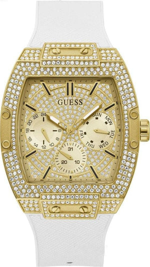 Buy Shop Guess Phoenix Multifunction Quartz Gold Dial White Silicon Strap Watch For Men - GW0048G3 USA Online