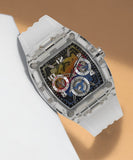 Buy Shop Guess Phoenix Polycarbonate Clear Multi-function Black Dial Clear Rubber Strap Watch for Men - GW0499G3 USA Online