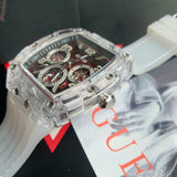 Buy Shop Guess Phoenix Quartz Burgundy Dial Transparent Silicone Strap Watch For Men - GW0499G9 USA Online
