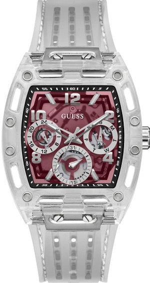 Buy Shop Guess Phoenix Quartz Burgundy Dial Transparent Silicone Strap Watch For Men - GW0499G9 USA Online