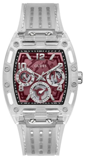 Buy Shop Guess Phoenix Quartz Burgundy Dial Transparent Silicone Strap Watch For Men - GW0499G9 USA Online