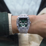 Buy Shop Guess Phoenix Quartz Green Dial Transparent Silicone Strap Watch For Men - GW0499G8 USA Online