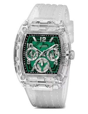 Buy Shop Guess Phoenix Quartz Green Dial Transparent Silicone Strap Watch For Men - GW0499G8 USA Online