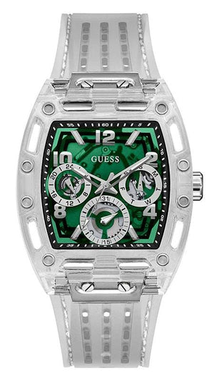 Buy Shop Guess Phoenix Quartz Green Dial Transparent Silicone Strap Watch For Men - GW0499G8 USA Online