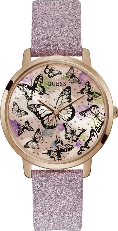 Buy Shop Guess Mariposa Pink Dial Pink Leather Strap Watch for Women - GW0008L2 USA Online