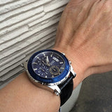 Buy Shop Guess Pinnacle Chronograph Quartz Blue Dial Black Leather Strap Watch For Men - W0673G4 USA Online